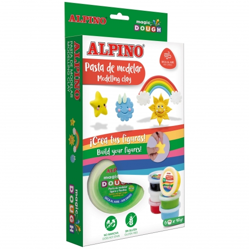 Pasta de modelar ALPINO Magic Dough Day & Night, Blíster de 6 uds de 40 g.