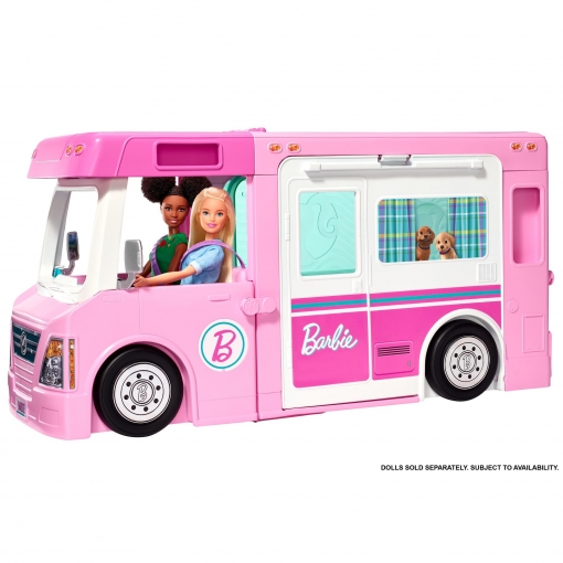 Ofertas, chollos, descuentos y cupones de Juguete Barbie Caravana para Acampar 3 en 1 Coche de Muñecas +3 Años