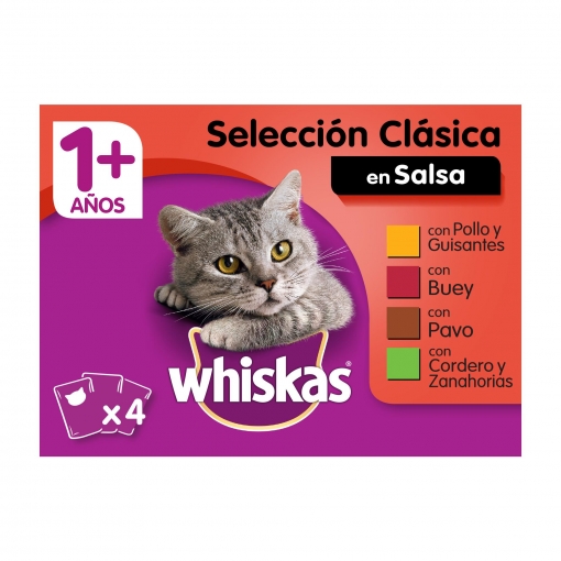Comida húmeda selección carnes en salsa para gatos Whiskas pack de 4 unidades 100 g. | Las mejores ofertas de
