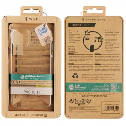 Funda Carcasa Recycletek Antibacteriana para Apple iPhone 11 Muvit - Transparente