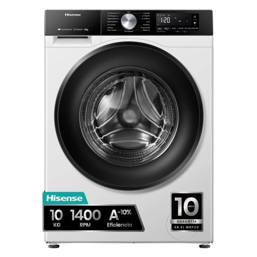 Lavadora Hisense WF3S1043BW1, 10 kg, Carga Frontal, 1400 rpm, Clase A - Blanco