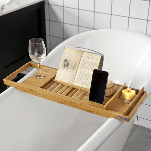 Bandeja de bañera de bambú soporte de bañera de madera bandeja de bañera 68x15x4 