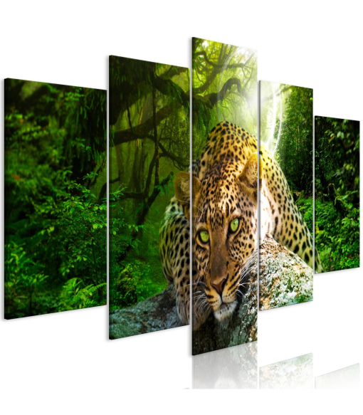 Cuadro Leopard Lying 5 Parts Wide Green Medidas 200x100 Con 