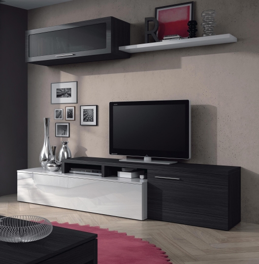 Mueble De Tv Modular Color Ceniza Y Blanco Brillo 2 Módulos Doble Montaje Salón Comedor Cm con Ofertas en Carrefour | Las mejores ofertas de Carrefour