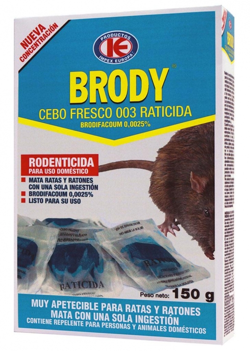 Raticida Brody T60 contra roedores,ratas y topillos de campo 150 Gr 