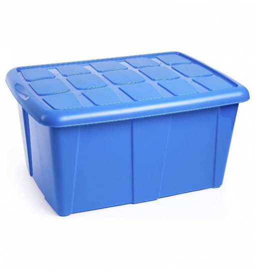 Caja Plástica De Almacenamiento Azul De 60 Litros Con Tapa Y Asa Nº18