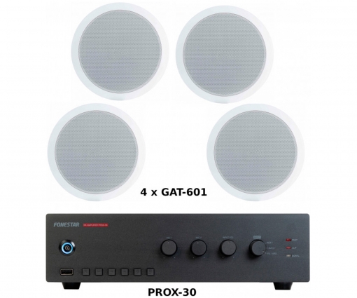 Fonestar Pack Ahorro 100 - Amplificador Prox-30 + Cuatro Altavoces De Techo Gat-601