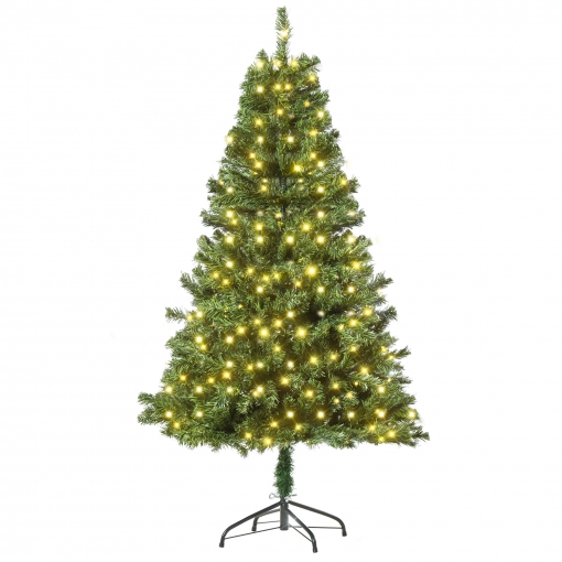 HOMCOM Árbol Artificial de Navidad de 490 Ramas 170 Luces LED Base de Metal Plegable Estructura con Bisagras para Interiores Φ75x150 cm Verde