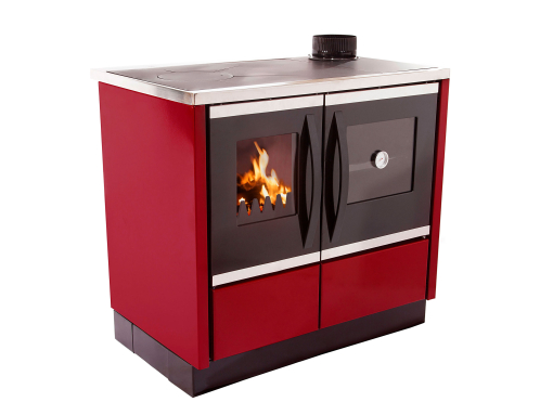 Cocina De Leña Con Horno Y Placa De Hierro Fundido, En Acero Esmaltado Rojo  con Ofertas en Carrefour | Las mejores ofertas de Carrefour