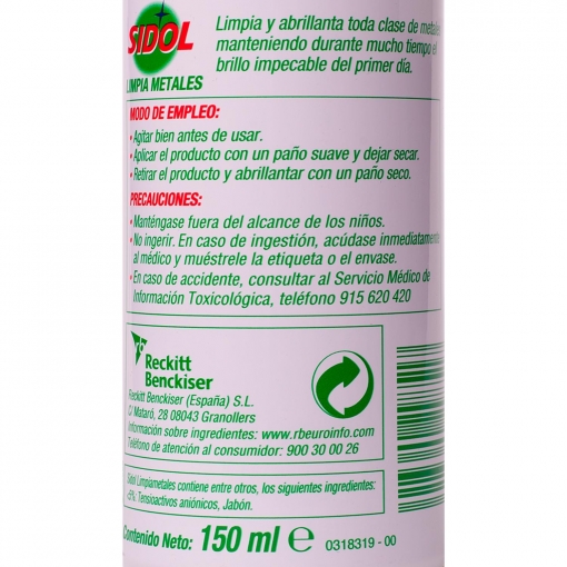 Limpiametales Sidol 150 ml.