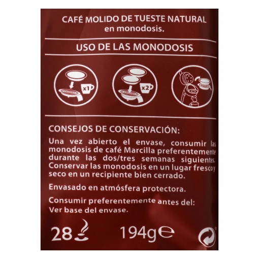 Café extra fuerte monodosis Gran Aroma Marcilla compatible con Senseo 28 ud.