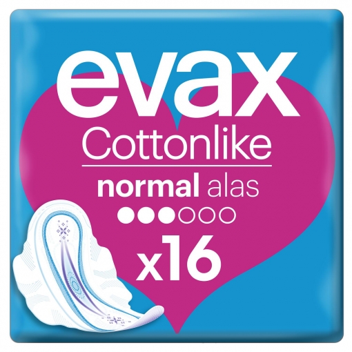 Compresas normal con alas Cottonlike Evax 16 ud.