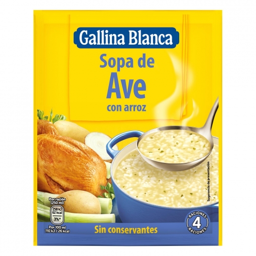 Sopa de ave con arroz Gallina Blanca 80 g.