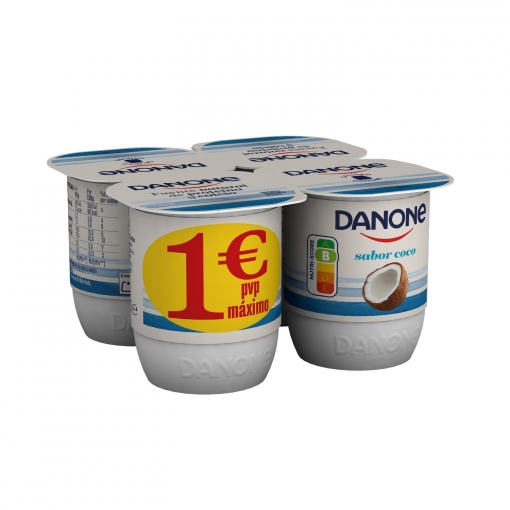 Yogur sabor coco Danone sin gluten pack de 4 unidades de 120 g.