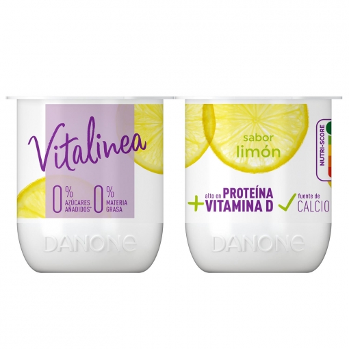Yogur desnatado de limón sin azúcar añadido Danone Vitalinea pack de 4 unidades de 120 g.