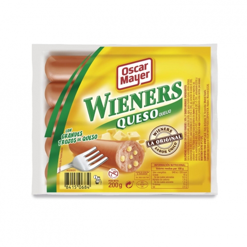 Salchichas cocidas estilo Viena Wieners con queso Oscar Mayer sin gluten 200 g.