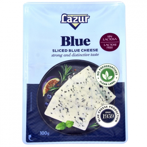 Queso azul en lonchas Blue Lazur sin lactosa 100 g.