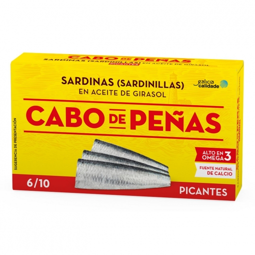 Sardinillas en aceite de girasol picantes Cabo de Peñas 60 g.