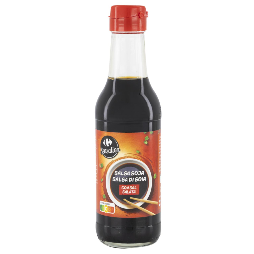 Salsa de soja con sal Sensation Carrefour botella 250 ml.