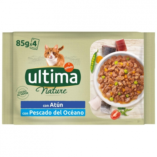 Comida húmeda de atún y pescado vblanco para gato adulto Ultima 4x85 gr