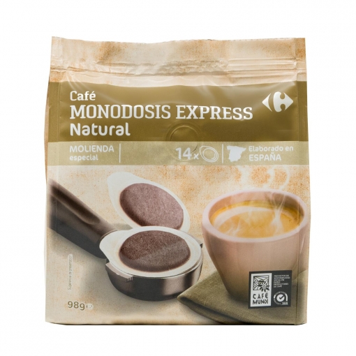 Café natural express monodosis Carrefour 14 unidades de 7 g.