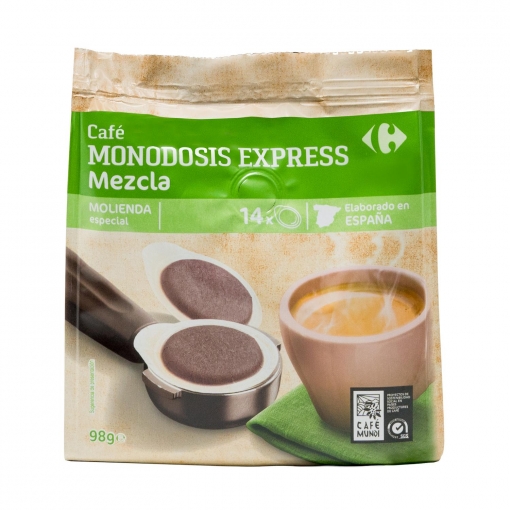 Café mezcla express monodosis Carrefour 14 unidades de 7 g.
