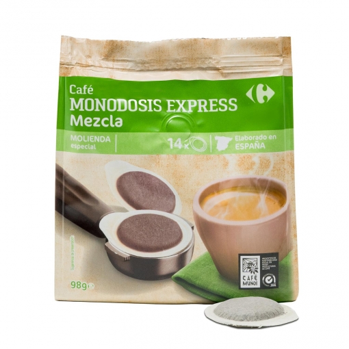 Café mezcla express monodosis Carrefour 14 unidades de 7 g.