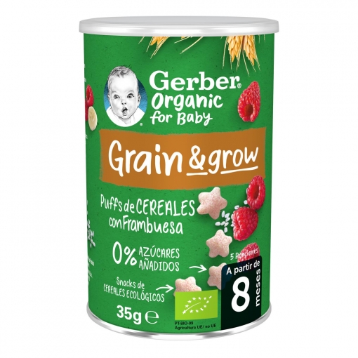 Snacks de cereales con frambuesa desde 8 meses ecológico Gerber 35 g.