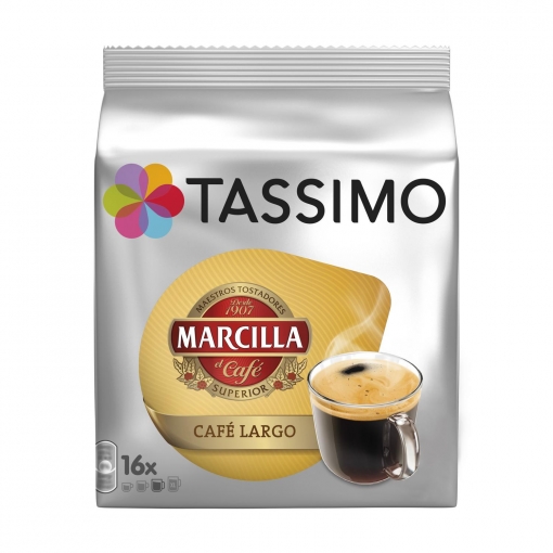 Café largo en cápsulas Marcilla Tassimo 16 unidades de 8,3 g.