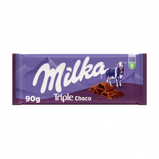 Chocolate con leche relleno de triple chocolate Milka 90 g.