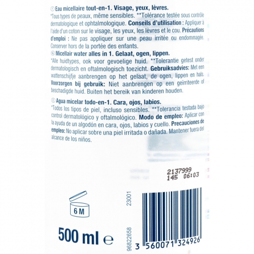 Agua micelar desmaquillante Carrefour Soft 500 ml.