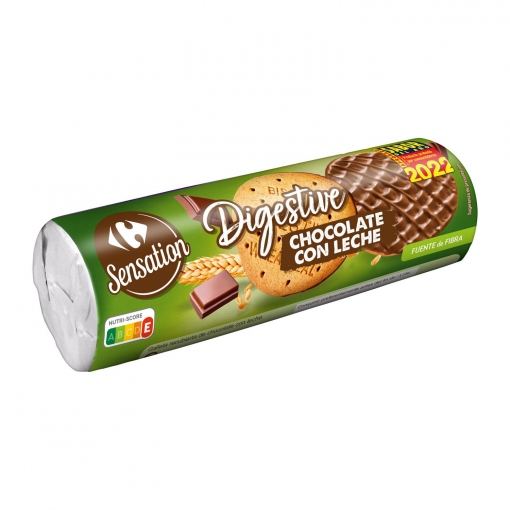Galletas recubiertas de chocolate con leche Digestive Carrefour Sensation 300 g.