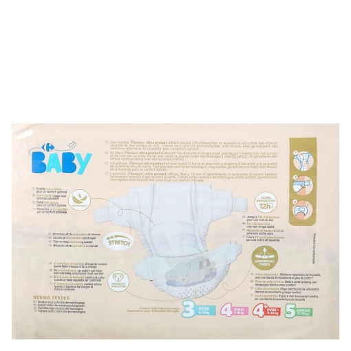 Pañales premium ultra protect Carrefour Baby T3 (4kg.-9kg.) 44 ud.