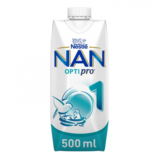 Leche infantil para lactantes líquida Nestlé Nan Optipro 1 sin aceite de palma brik 500 ml.