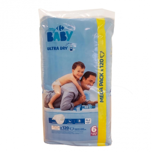 Pañales Carrefour Baby Ultra Dry Talla 6 (+16 kg) 120 ud.