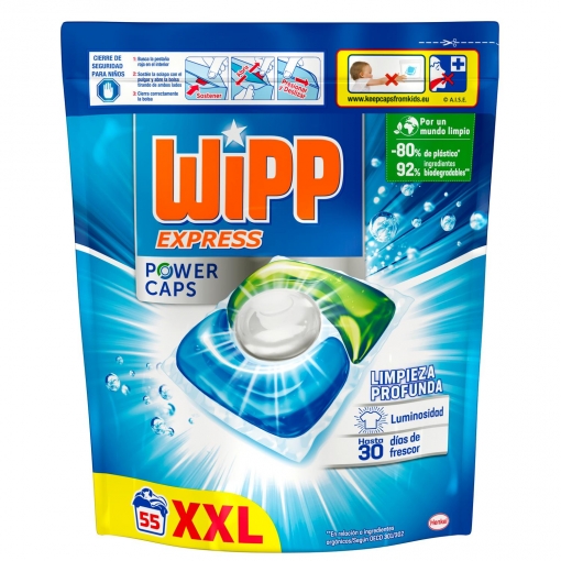 Detergente en capsulas limpieza profunda Power Caps Wipp Express 55 ud.