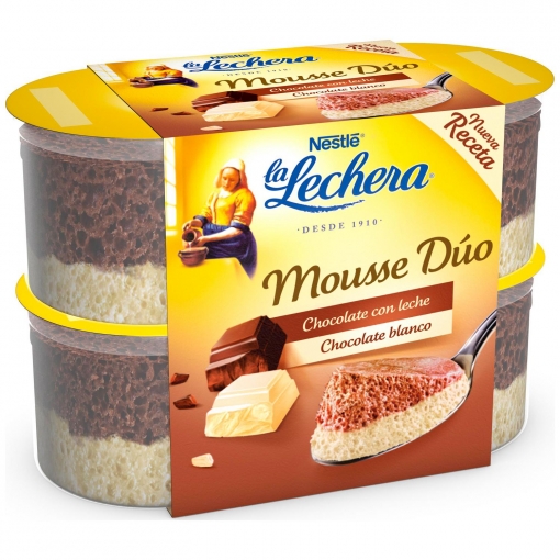 Mousse de chocolate blanco con leche Mousse Dúo Nestlé La Lechera pack de 4 unidades de 60 g.