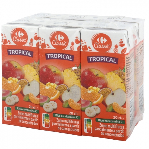 Zumo tropical Carrefour pack de 6 briks de 20 cl.