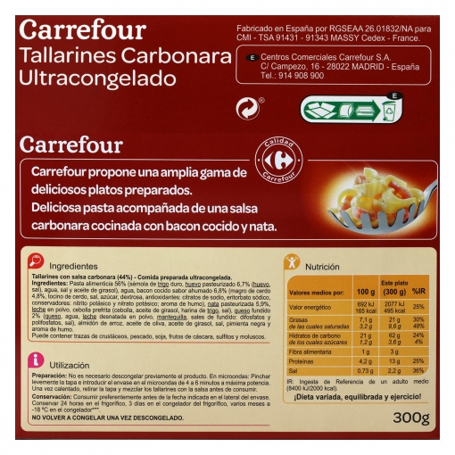 Tagliatelle carbonara Carrefour 300 g.