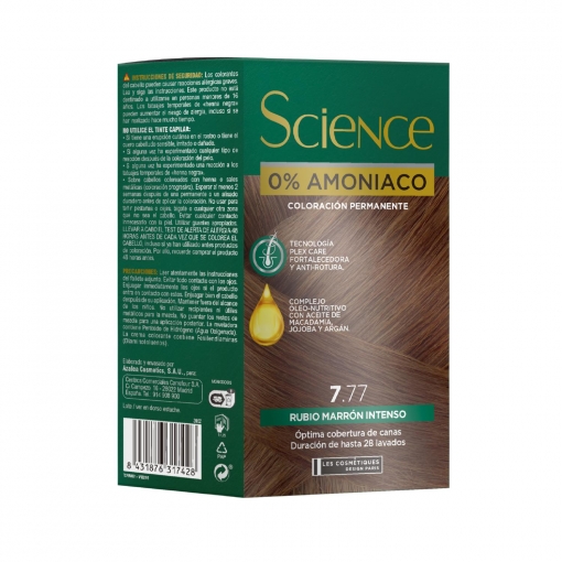 Tinte color permanente nº 7.77 rubio marrón intenso 0% Amoniaco Science Les Cosmétiques 1 ud.