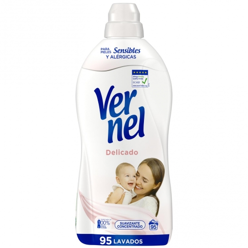 Suavizante concentrado delicado para pieles sensibles y alérgicas Vernel 95 lavados.