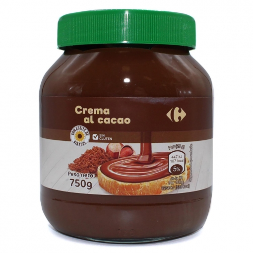 Crema de cacao y avellanas Carrefour sin gluten 750 g.