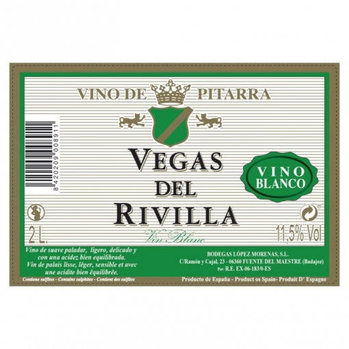 Vino blanco de mesa Vegas del Rivilla botella 2 l.