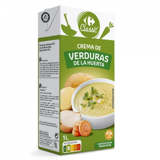 Crema de verduras de la huerta Carrefour sin gluten 1 l.