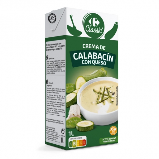 Crema de calabacín con queso Classic Carrefour sin gluten 1 l.