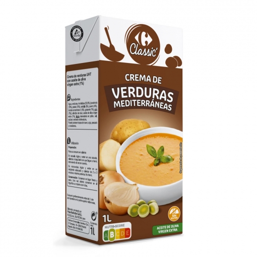 Crema de verduras mediterránea Classic Carrefour sin gluten 1 l.