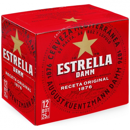 Cerveza Estrella Damm mediterránea pack de 12 botellas de 25 cl.