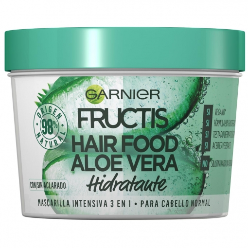 Mascarilla capilar 3 en 1 Hair Food aloe vera hidratante para cabello normal Garnier-Fructis 390 ml.