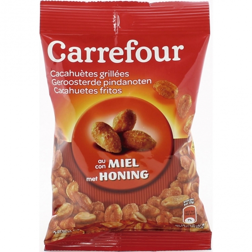 Cacahuetes tostados con miel Carrefour 125 g.