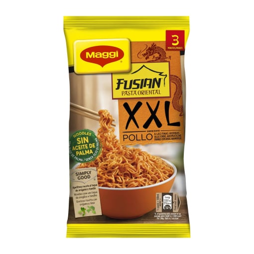 Pasta oriental sabor pollo a las finas hierbas Fusian XXL Maggi 185 g.